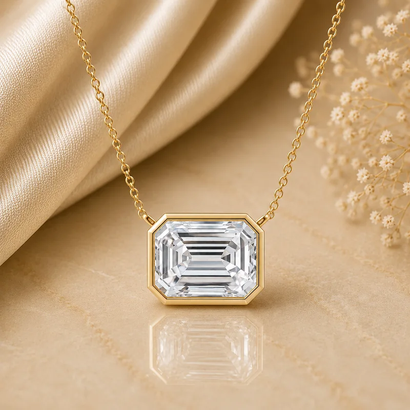 Emerald Cut Solitaire Diamond Necklace image 1