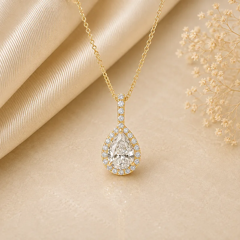 Classic Pear Halo Diamond Pendant image 1