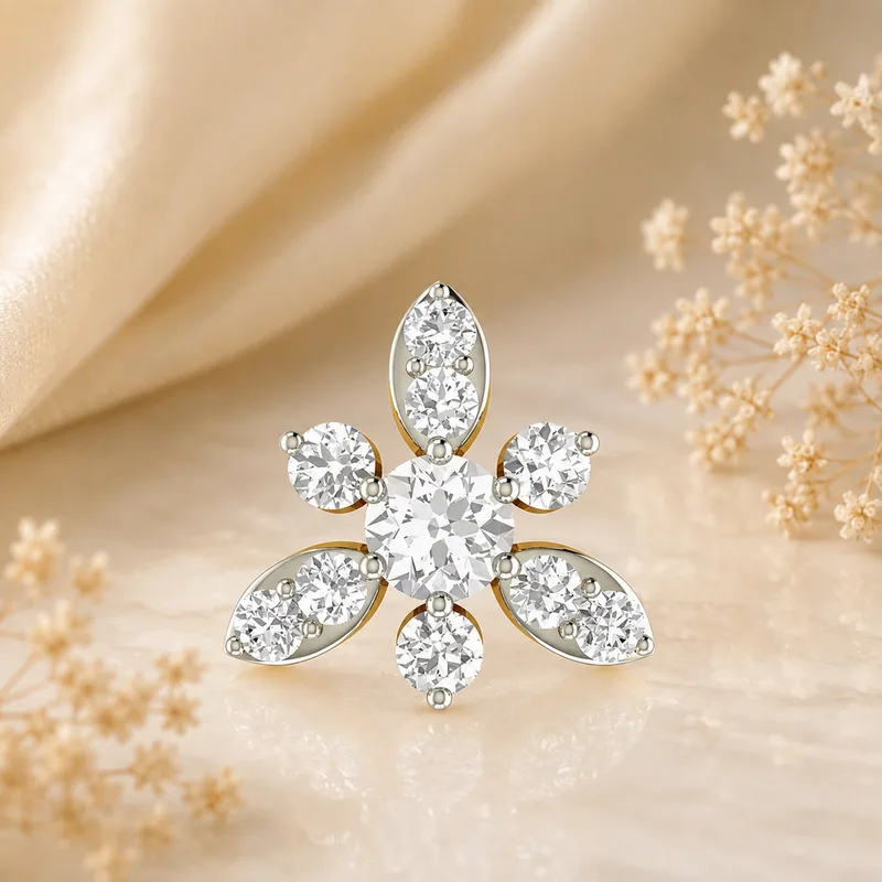 Aurevian Diamond Petal Nose Pin image 1