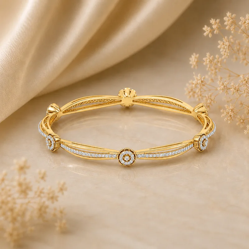 Floral Diamond Line Bangle image 1