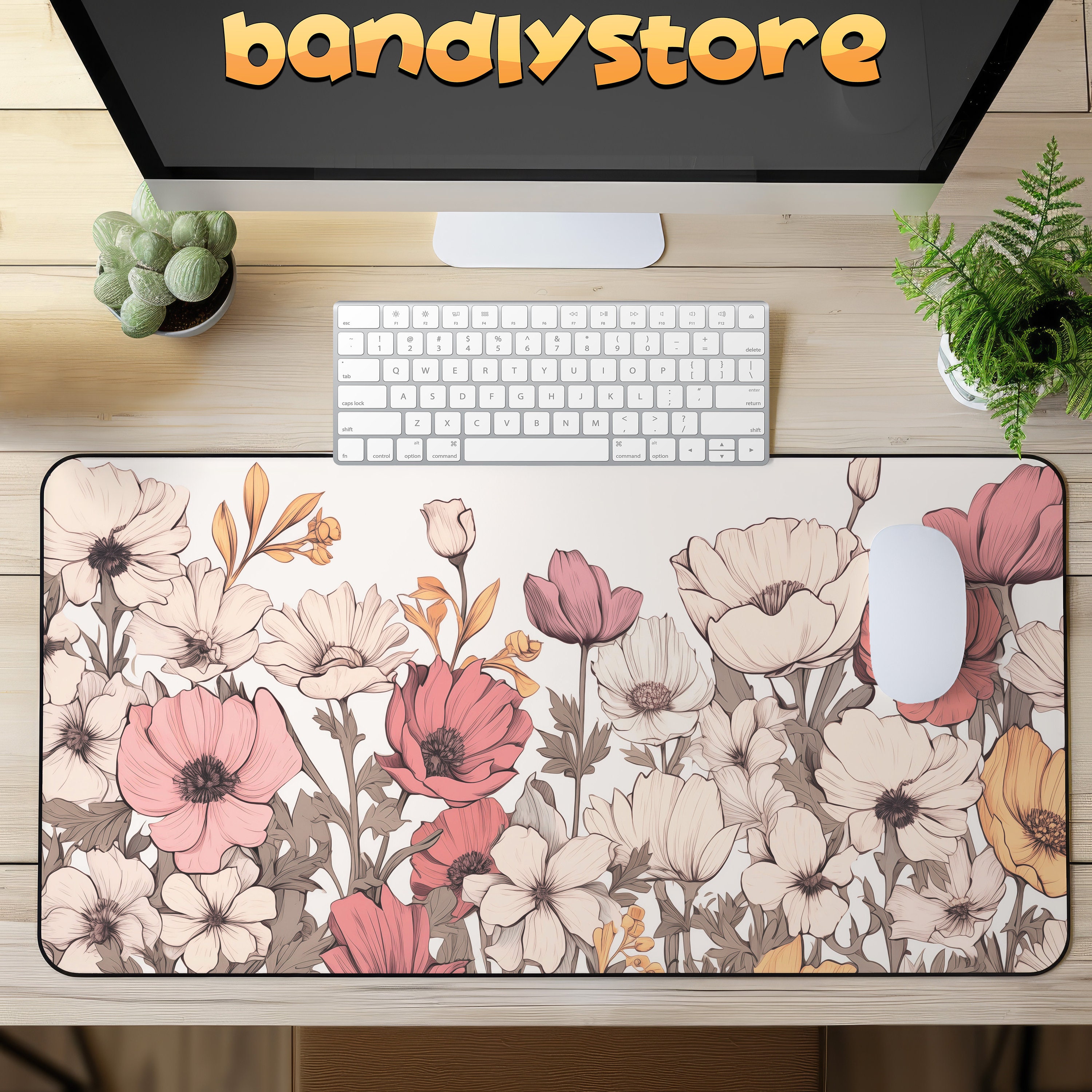 Pastel floral desk mat