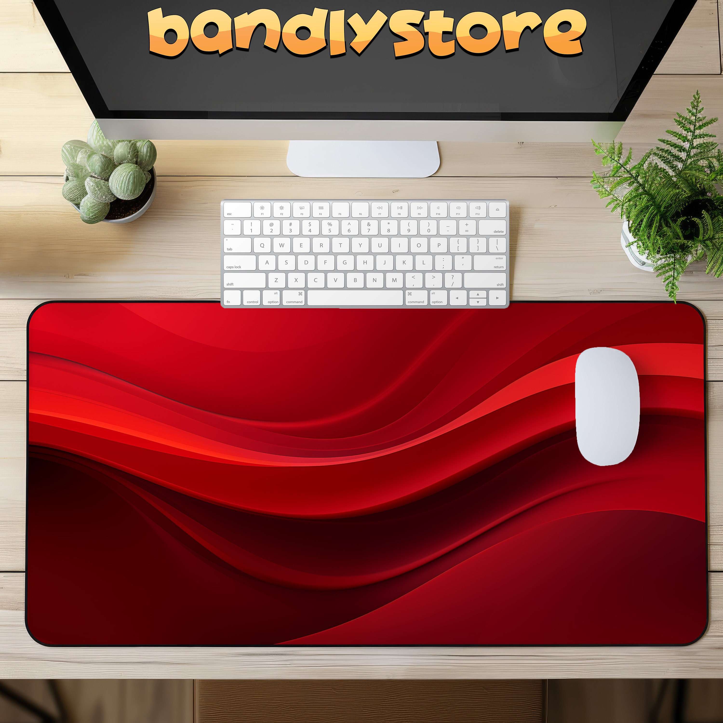Abstract red wave desk mat