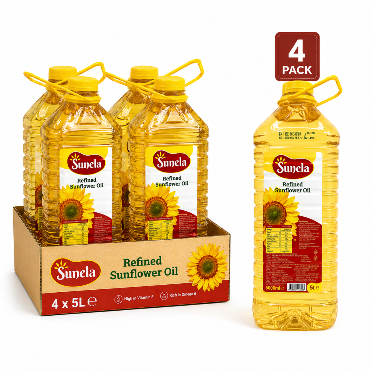 Sunela Refined Sunflower Oil 5L x 4 Pack (Bulk Bundle) | High Vitamin E Cooking Oil for Frying, Restaurants & Daily Use