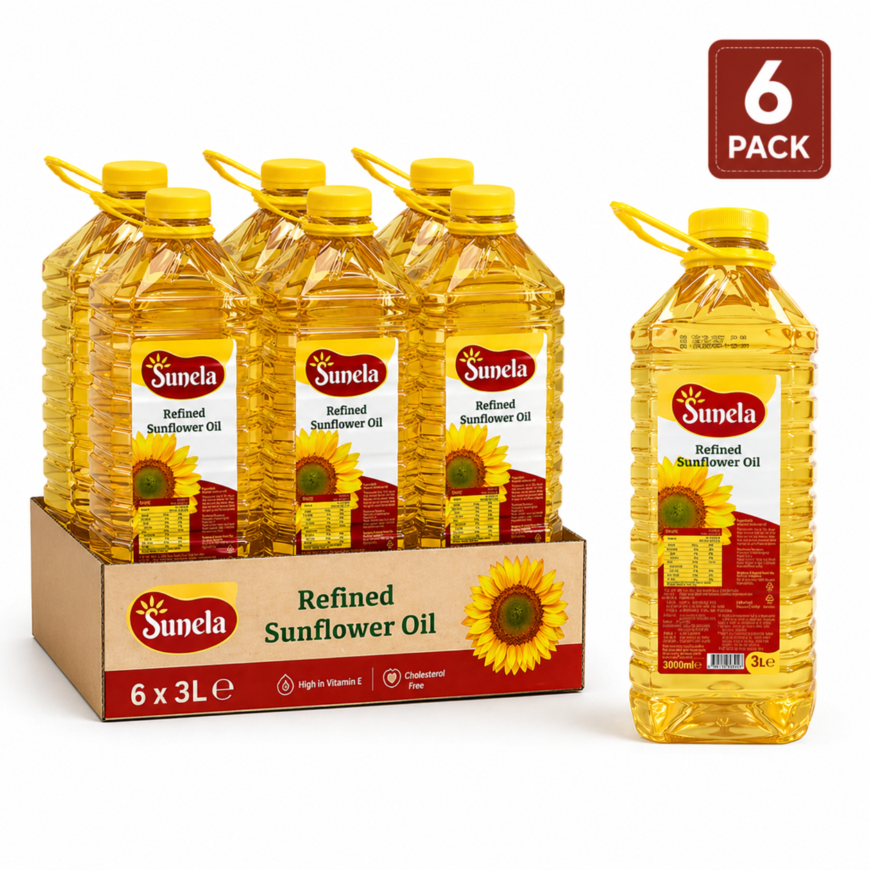 Sunela Refined Sunflower Oil 3L x 6 Pack (Bulk Bundle) | High Vitamin E Cooking Oil for Frying, Meal Prep & Daily Use in Korea