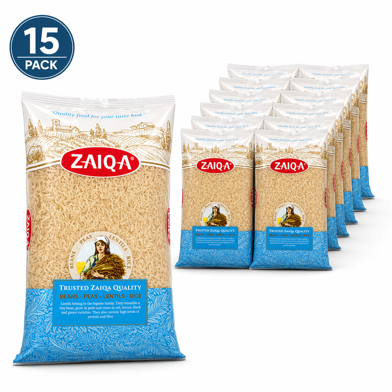 ZAIQA Premium Long Grain Basmati Rice – 1KG x 15 Pack (15kg Bulk Deal) (High Quality Daily Cooking Rice)