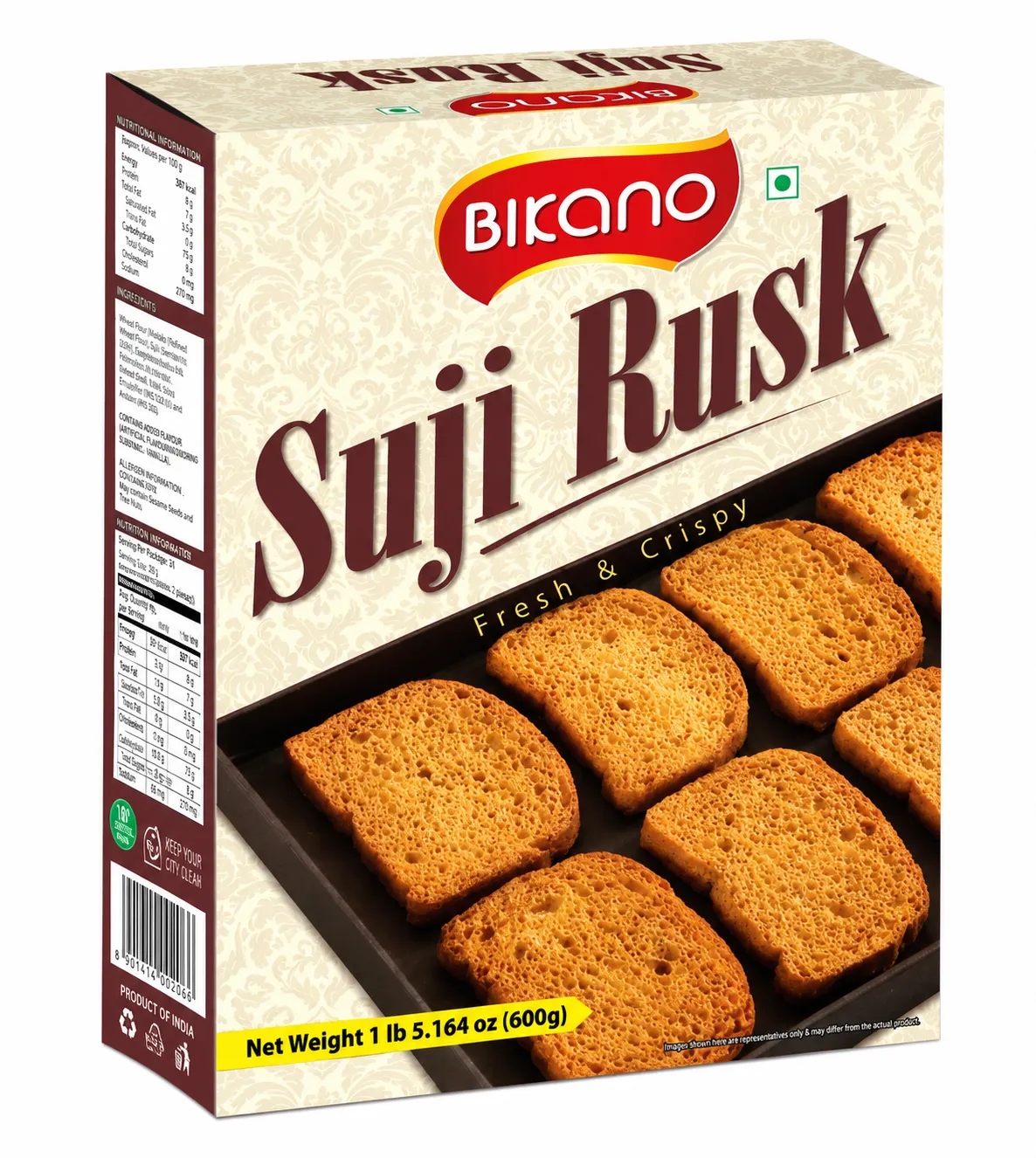 Bikano Suji Rusk 600g – Crispy Semolina Tea Toast Biscuits