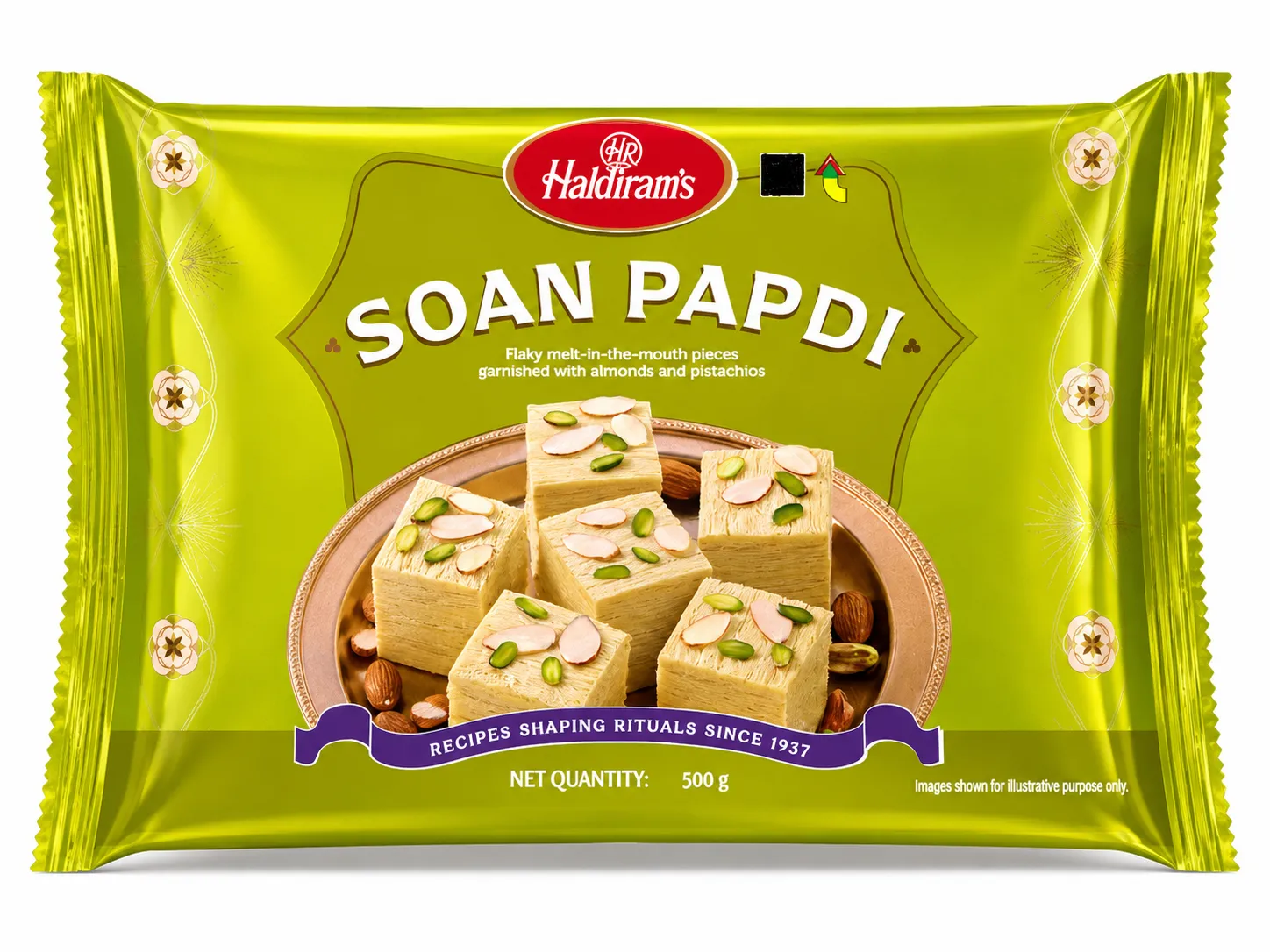 Haldiram's Soan Papdi 500g & 250g | Traditional Indian Flaky Sweet | Garnished with Almonds & Pistachios