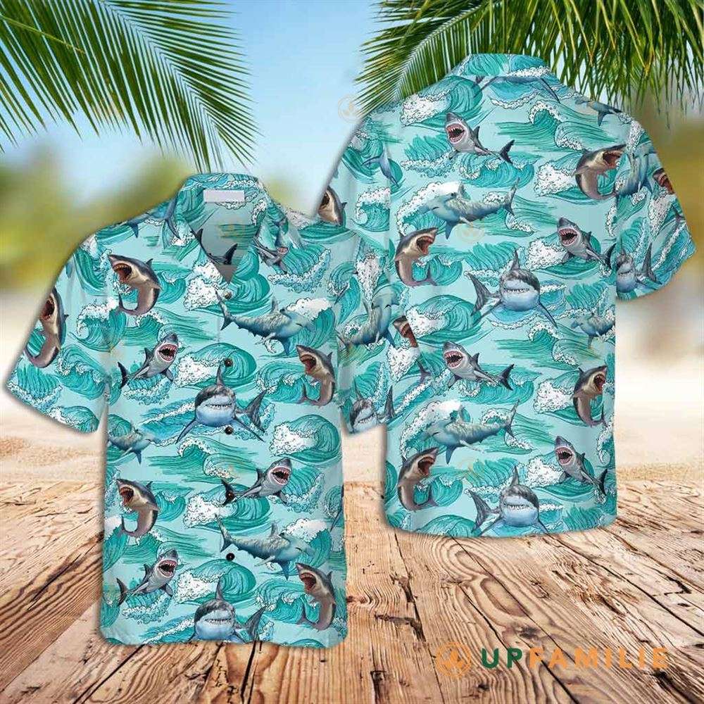 Shark Hawaiian Shirt Blue Sea Shark On Sea Waves Aloha Shirt