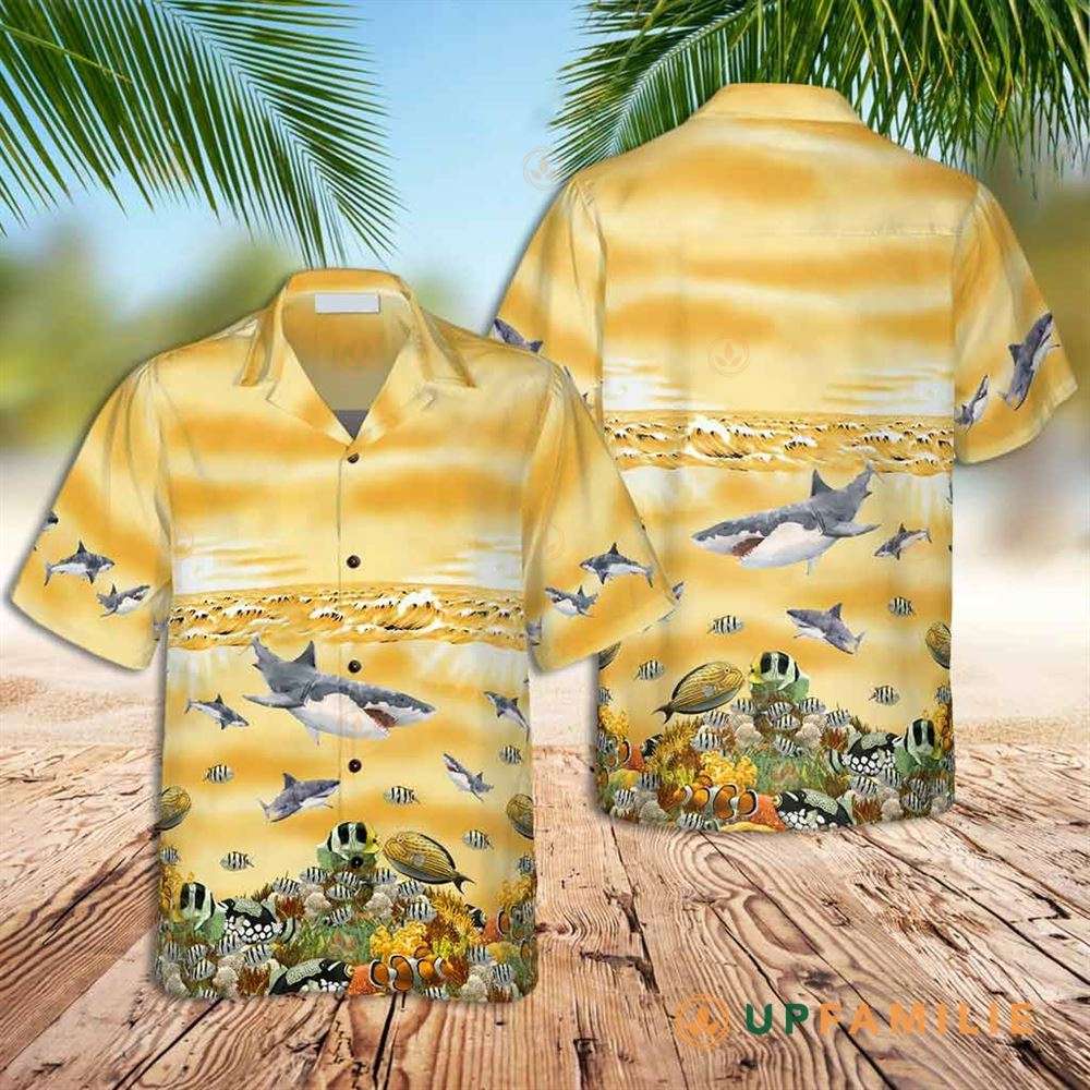 Shark Hawaiian Shirt Yellow Sea Shark On Sea Waves Best Hawaiian Shirts