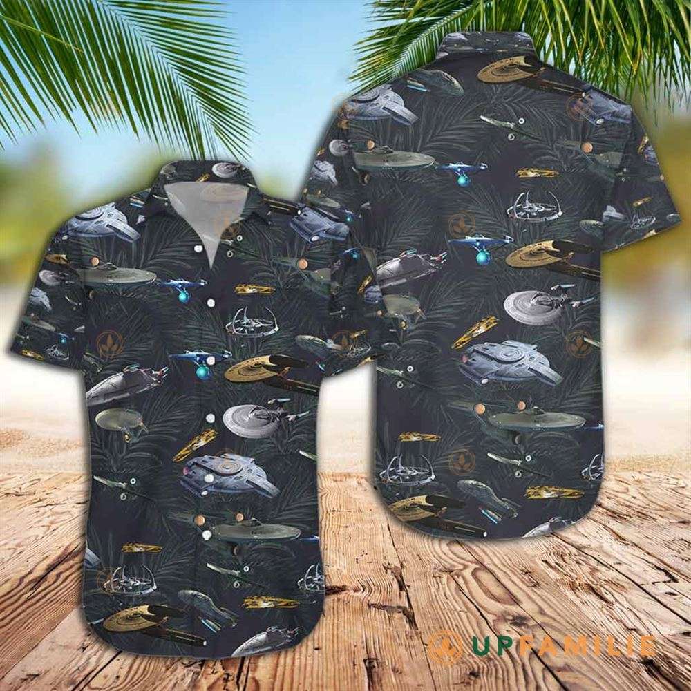 Star Trek Hawaiian Shirt Spaceship Black Best Hawaiian Shirts