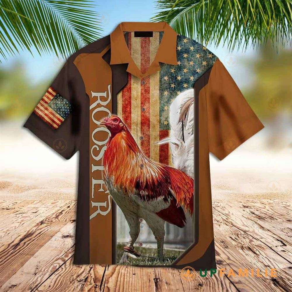Rooster Hawaiian Shirt Rooster American Flag Retro Hawaiian Shirt