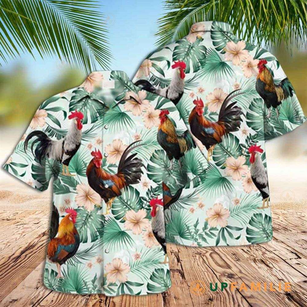 Rooster Hawaiian Shirt Rooster Palm Leaves Hawaiian Shirt