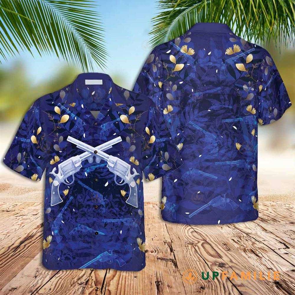 Gun Hawaiian Shirt Vintage Gun Blue Best Hawaiian Shirts