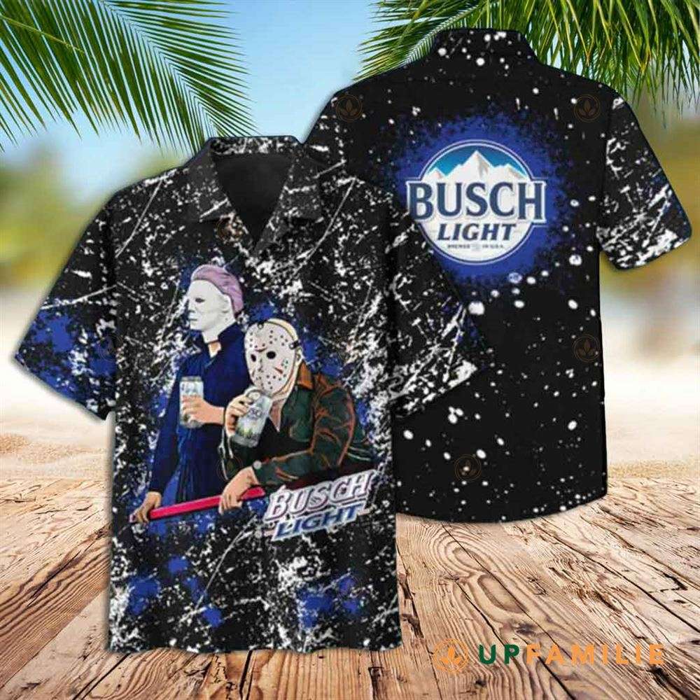 Busch Light Hawaiian Shirt Michael Myers And Jason Voorhees Drinking