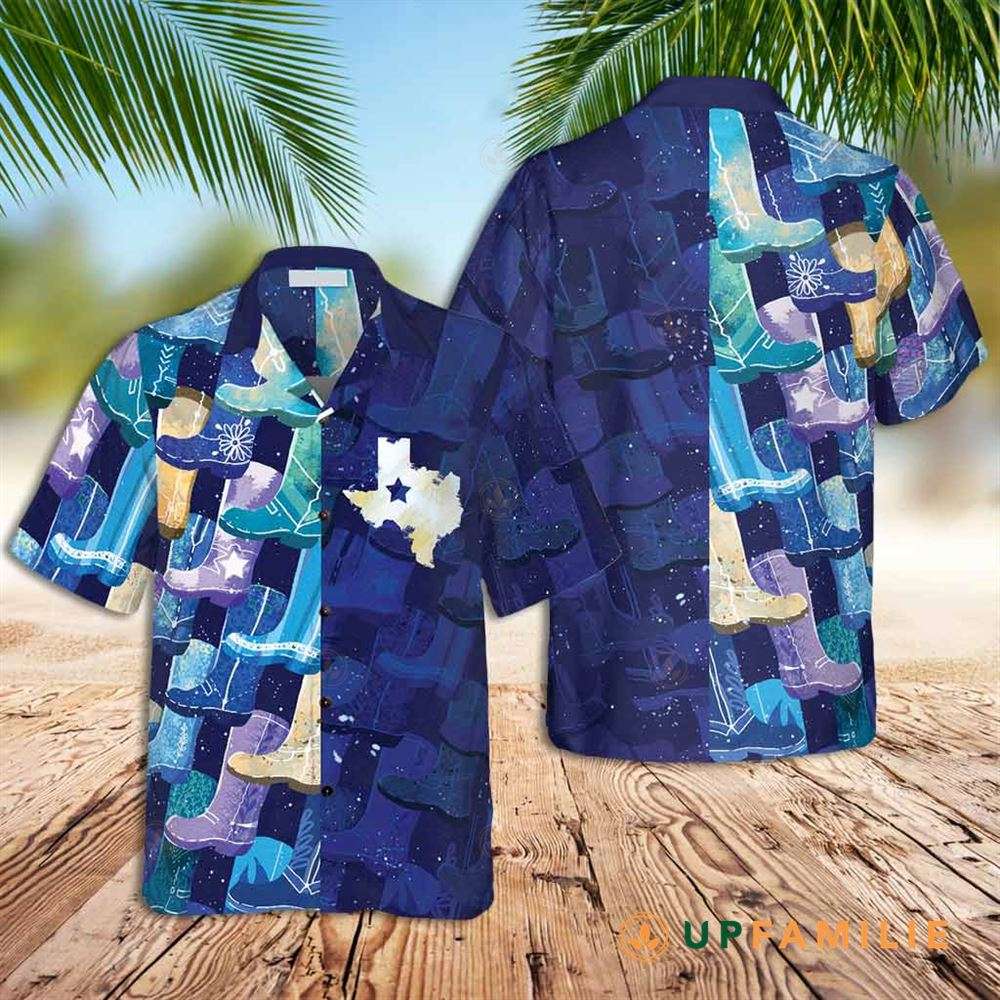 Blue Hawaiian Shirt Multicolor Cowboy Boots Texas Best Hawaiian Shirts