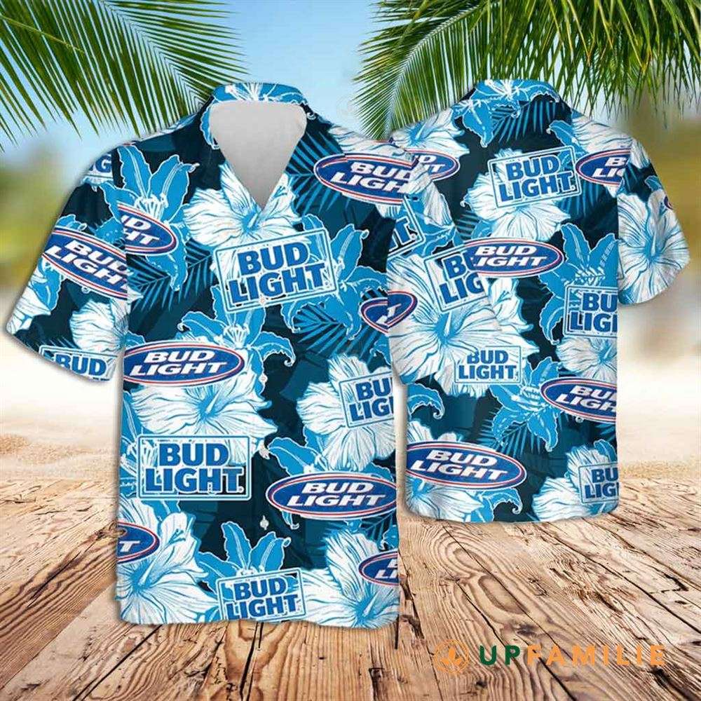 Bud Light Hawaiian Shirt Blue Floral