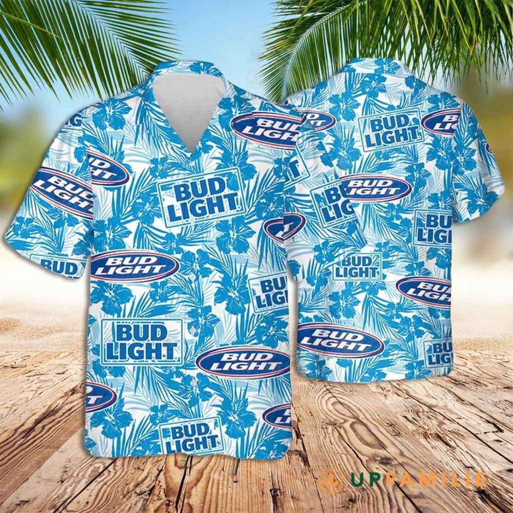 Bud Light Hawaiian Shirt Blue Tropical Flower