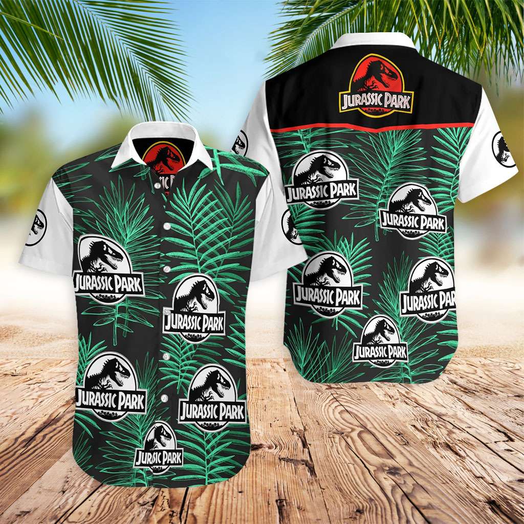 Jurassic Park Hawaiian Shirt Jurassic Park And Leaves Hawaiian Shirt