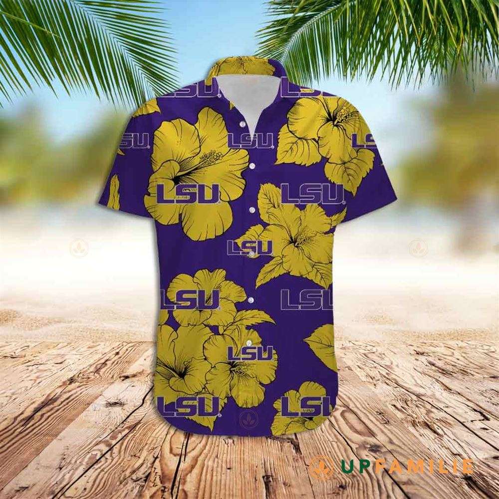 LSU Hawaiian Shirt Hibiscus Flower Tropical Shirt