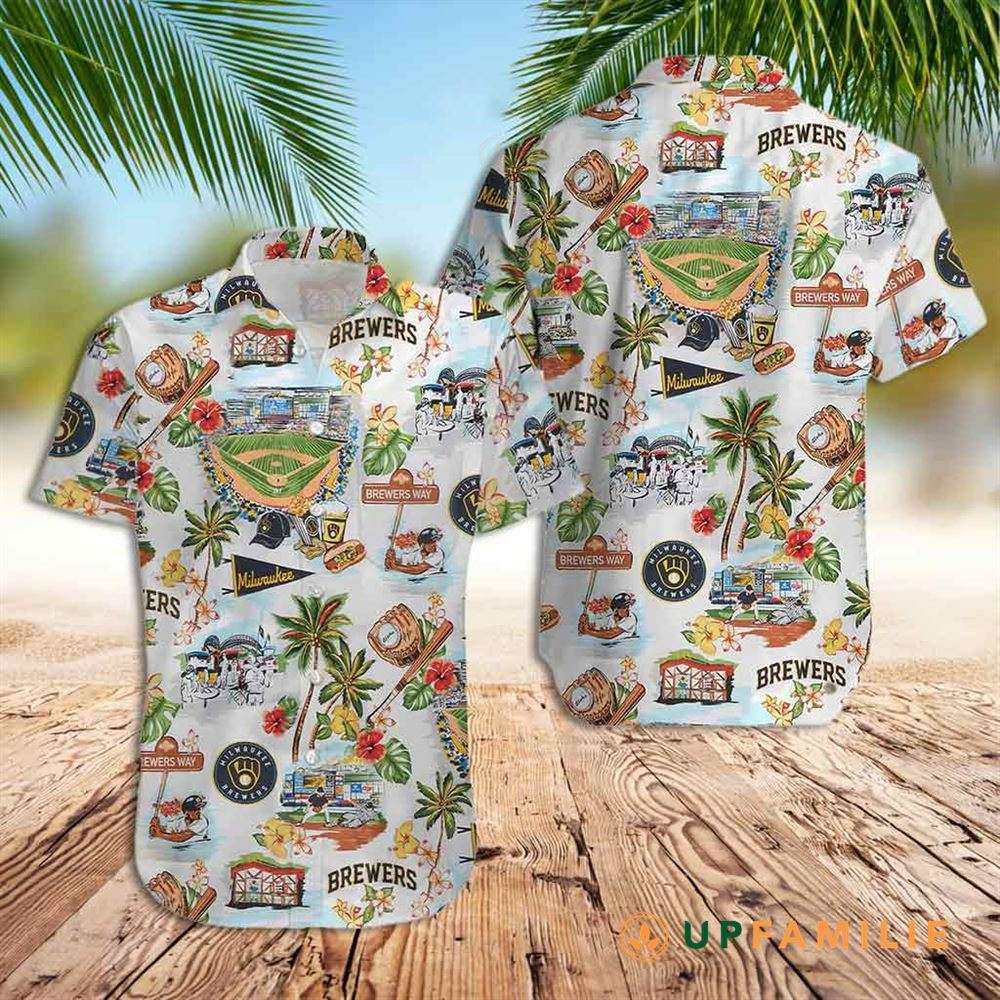 Milwaukee Brewers Hawaiian Shirt Palm Tree Vintage Hawaiian Shirts
