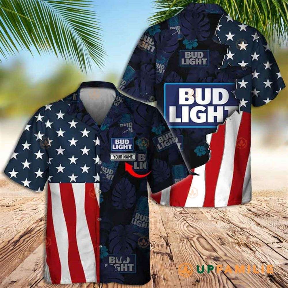 Bud Light Hawaiian Shirt Tropical Vibes American Flag Custom Hawaiian Shirts
