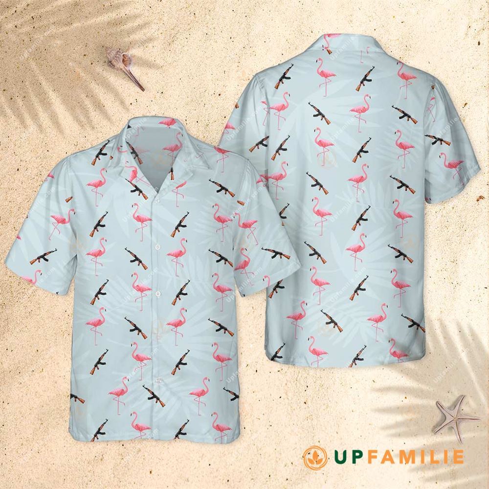 Gun Hawaiian Shirt Ak-47 Flamingo Hawaiian Shirt