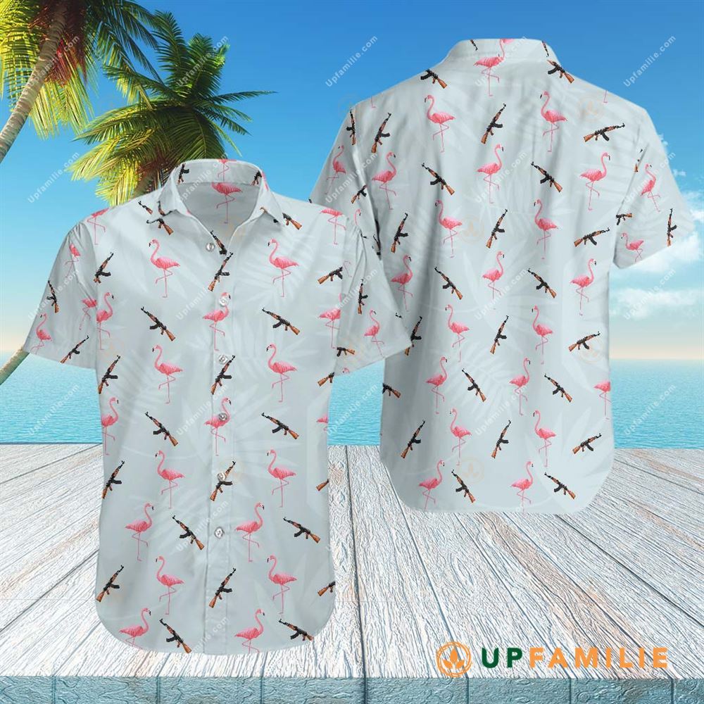 Gun Hawaiian Shirt Ak-47 Flamingo Hawaiian Shirt