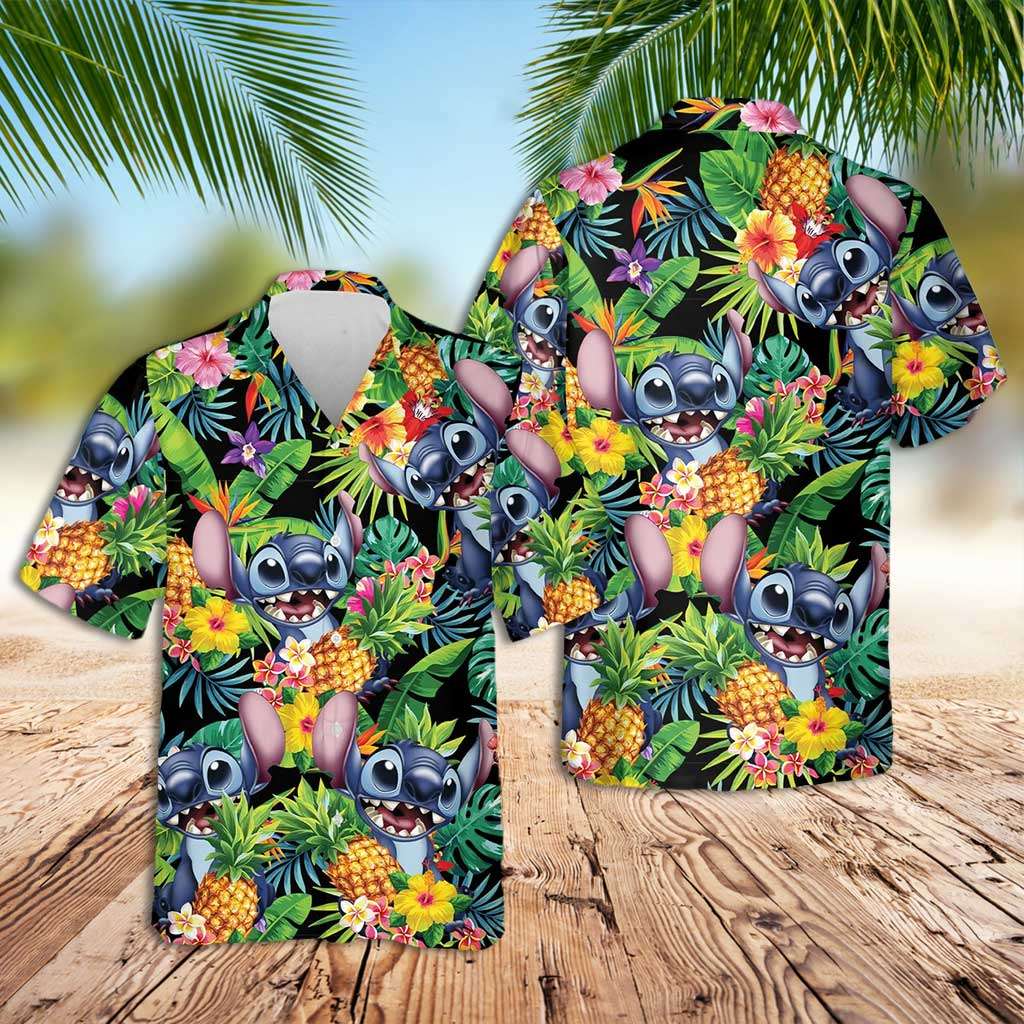 Stitch Hawaiian Shirt Summer Pineapple Leaves Stitch Hawaiian Shirt