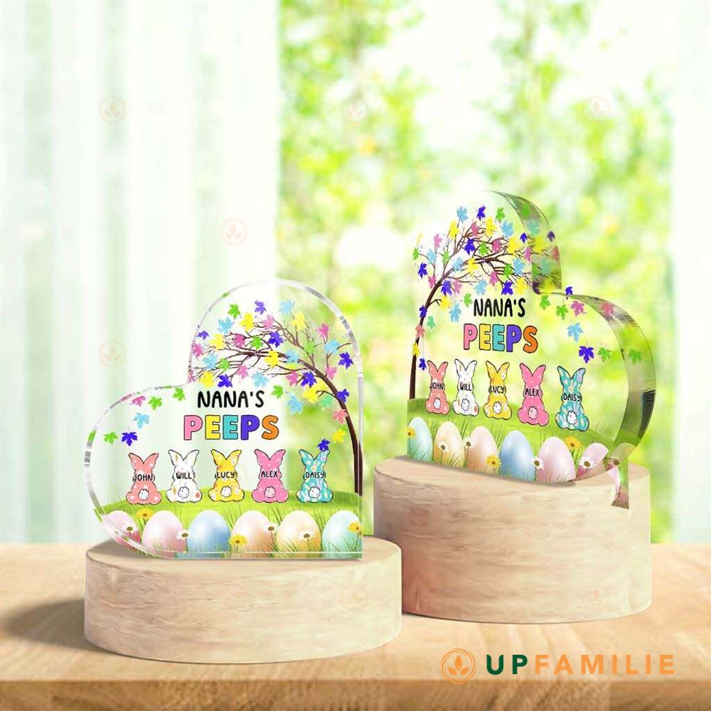 Nana’s Peeps Personalized Easter Grandma Peeps Heart Acrylic Plaque Easter Day Decoration