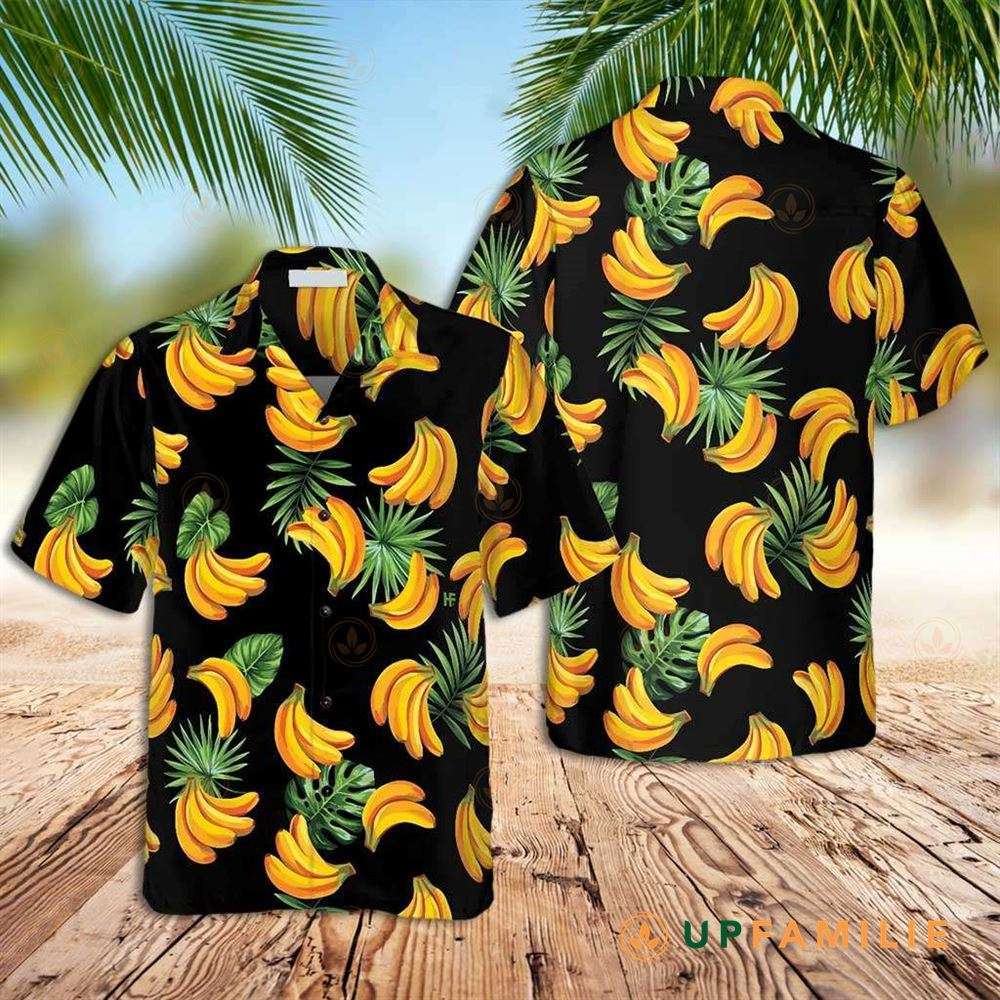 Banana Hawaiian Shirt Banana And Tropical Palm Leaves Hawaiian Shirt