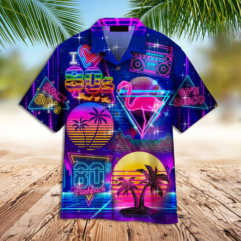 80s Hawaiian Shirt I Love 80s Neon Disco Party Hawaiian Shirt