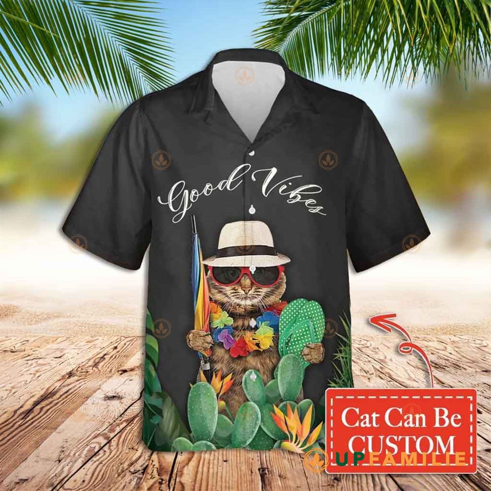 Cat Hawaiian Shirt Good Vibes Custom Hawaiian Shirt