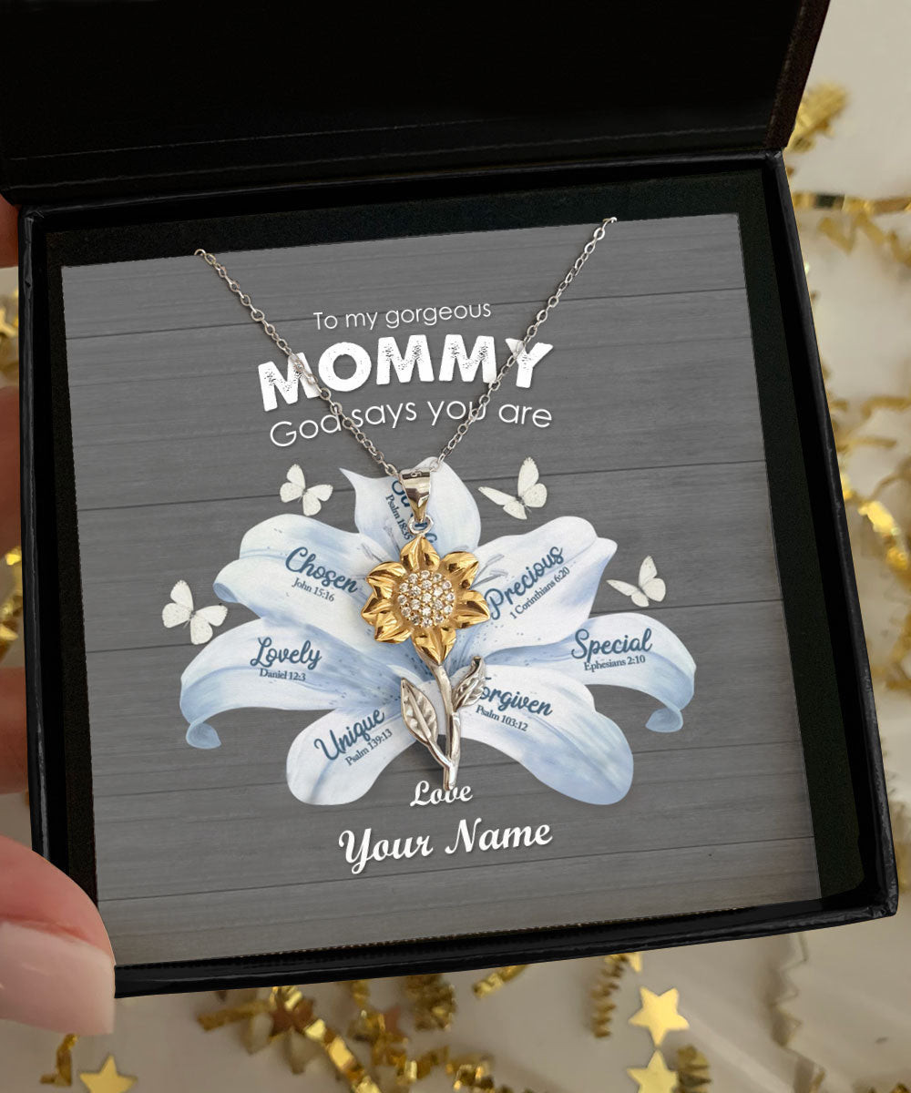 Mom Necklace To My Gorgeous Mommy God Says You Are Custom Name Sunflower Pendant Necklace