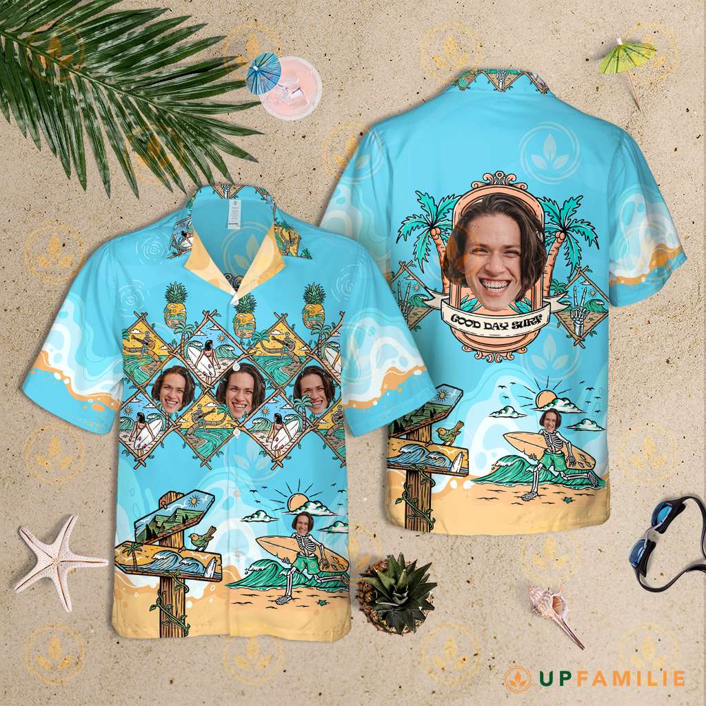 Custom Face Tropical Shirt Surfing Skeleton Tropical Island Best Hawaiian Shirts