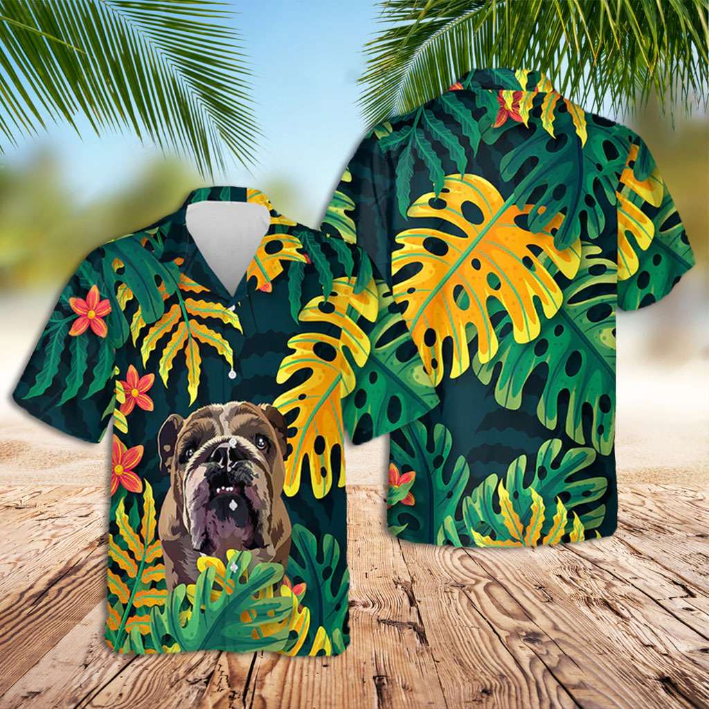 Dog Hawaiian Shirts Dog Face Palm Leaves Custom Photo Hawaiian Shirts