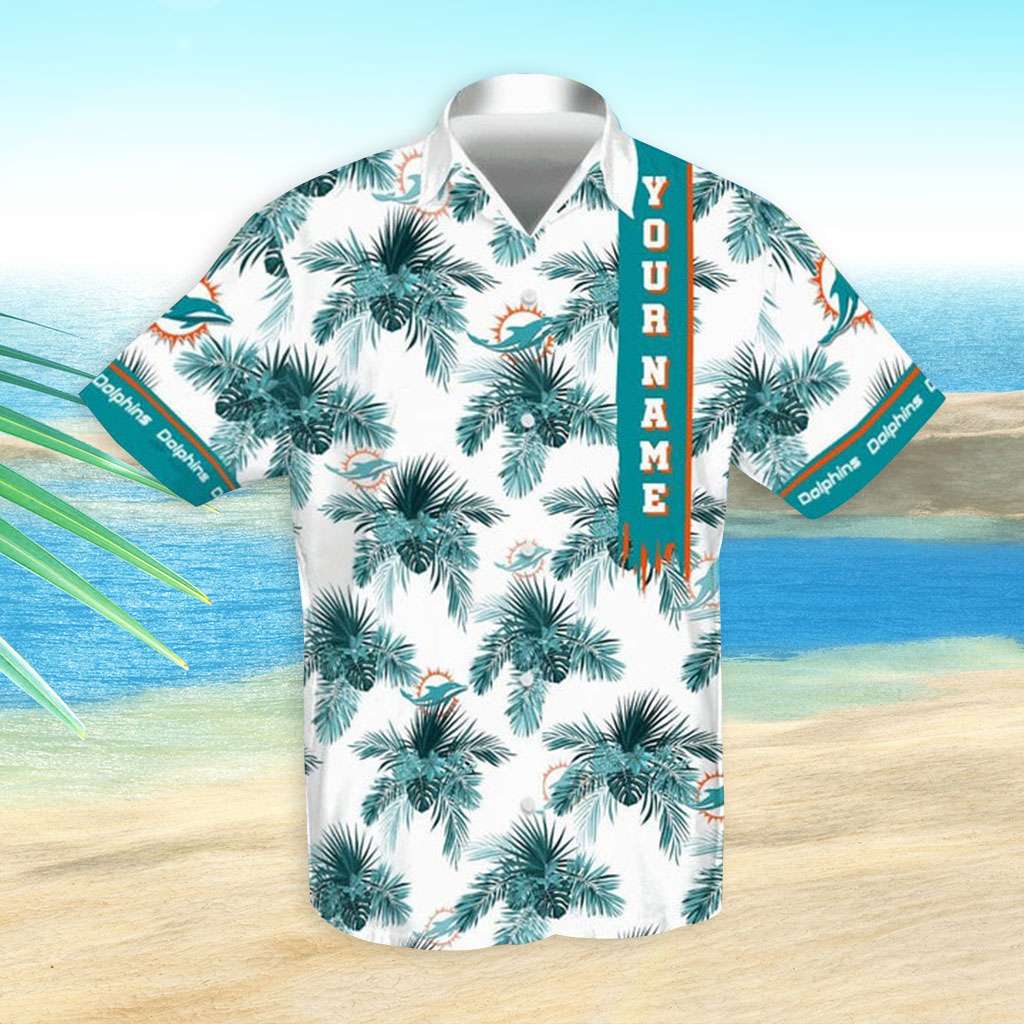 Miami Dolphins Hawaiian Shirt Dolphins Tropical Leaves Custom Hawaiian Shirts