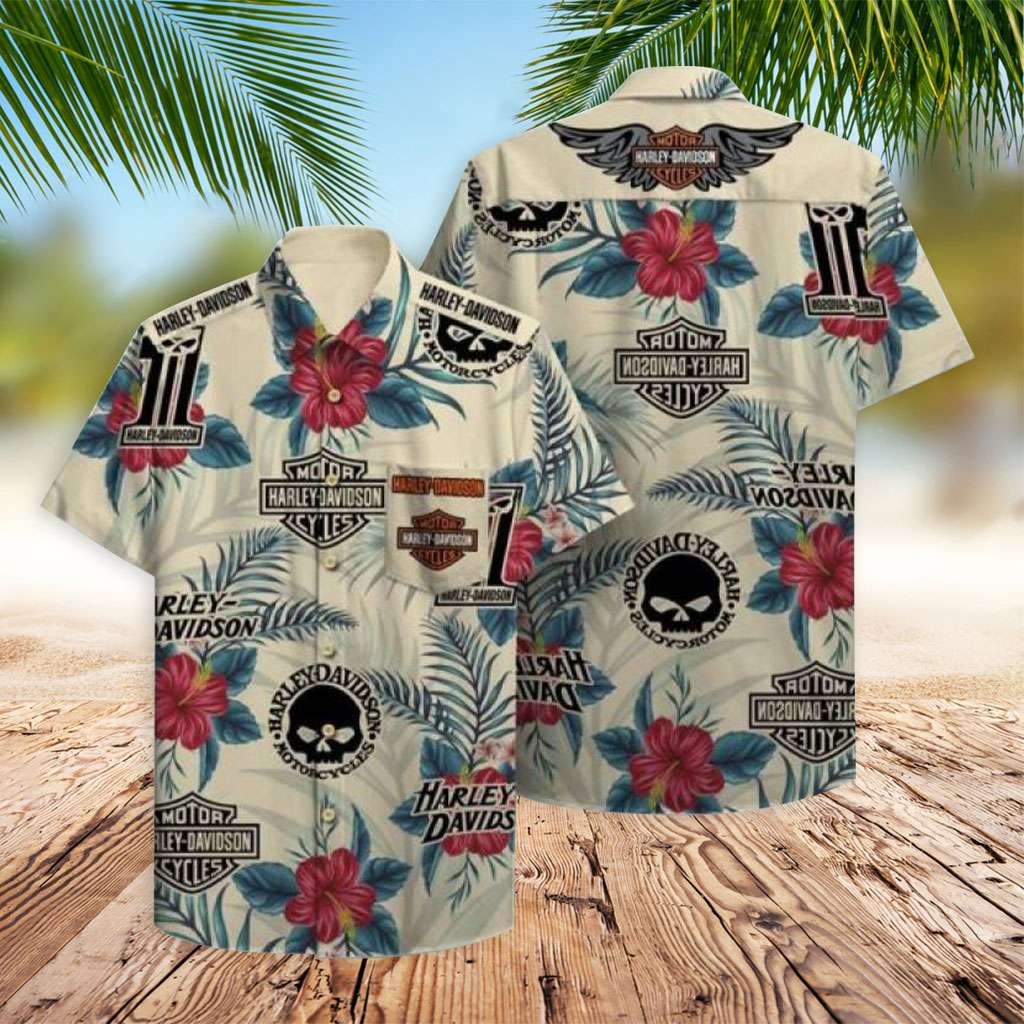 Harley Davidson Hawaiian Shirt Tropical Flower Hawaiian Shirt