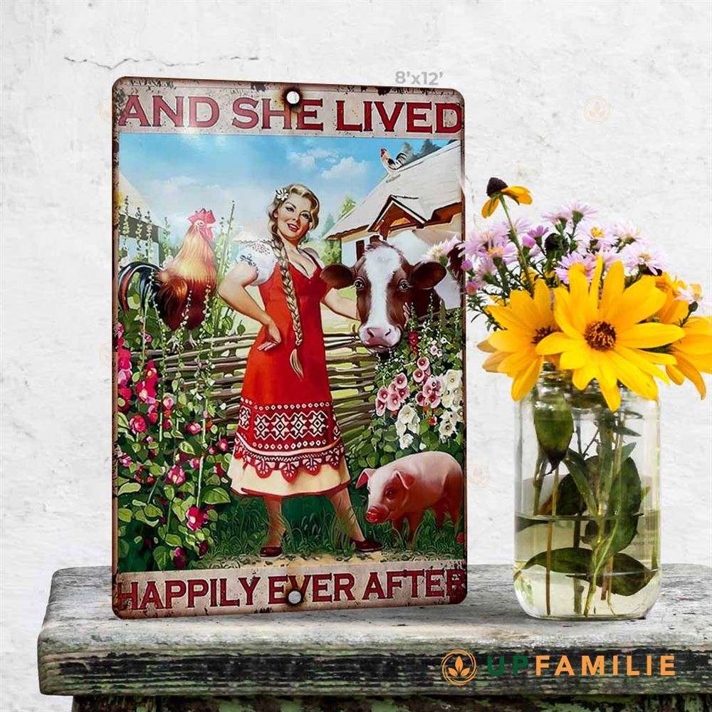 Vintage Metal Signs Farmer Lady And She Lived Happily Ever After