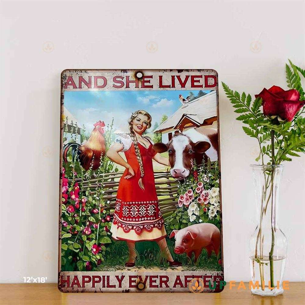 Vintage Metal Signs Farmer Lady And She Lived Happily Ever After