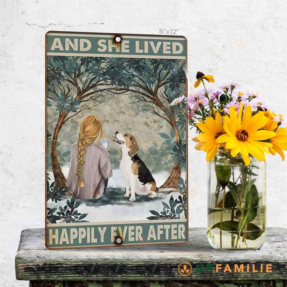 Vintage Metal Signs Girl And Dog And She Lived Happily Ever After