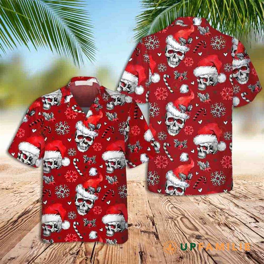 Hawaiian Shirt Christmas Skulls With Candy Canes Red Version Christmas Best Hawaiian Shirts