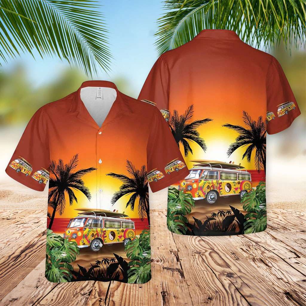 Chiefs Hawaiian Shirt Hippie Camping Van On The Sunset Hawaiian Shirt
