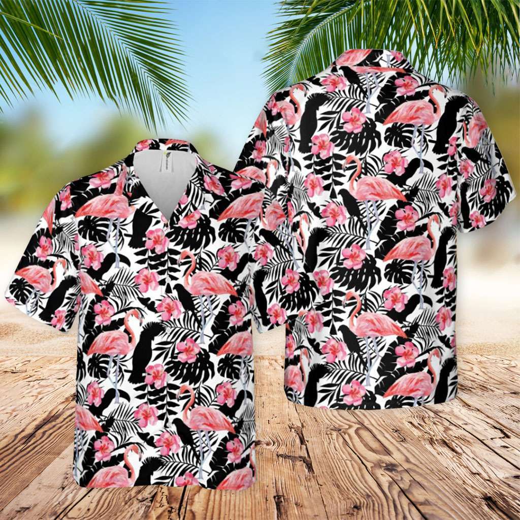 Flamingo Hawaiian Shirt Black Pink Flamingo Hawaiian Shirt