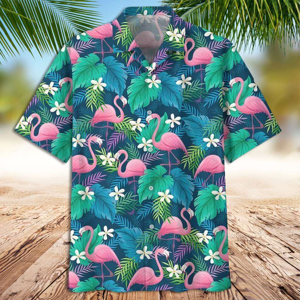 Flamingo Hawaiian Shirt Flamingo And Palm Leaves Hawaiian Shirt