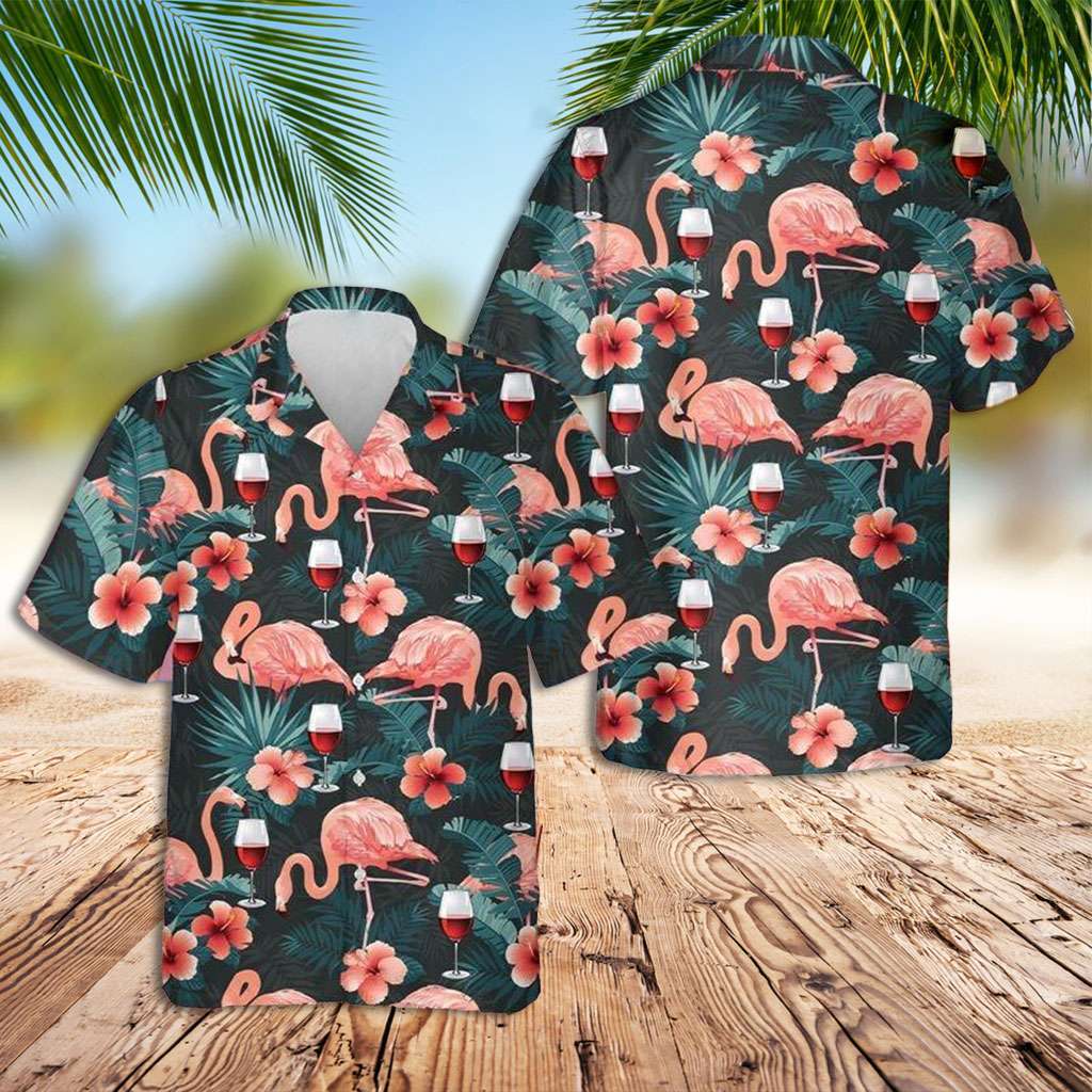 Flamingo Hawaiian Shirt Flamingo And Wine Hawaiian Shirt