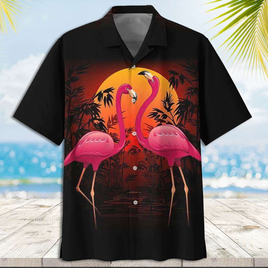 Flamingo Hawaiian Shirt Flamingo Couple Sunset Hawaiian Shirt