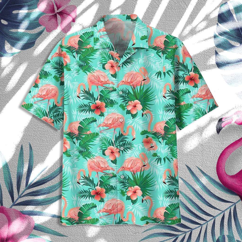 Flamingo Hawaiian Shirt Flamingo Tropical Flower And Leaves Hawaiian Shirt