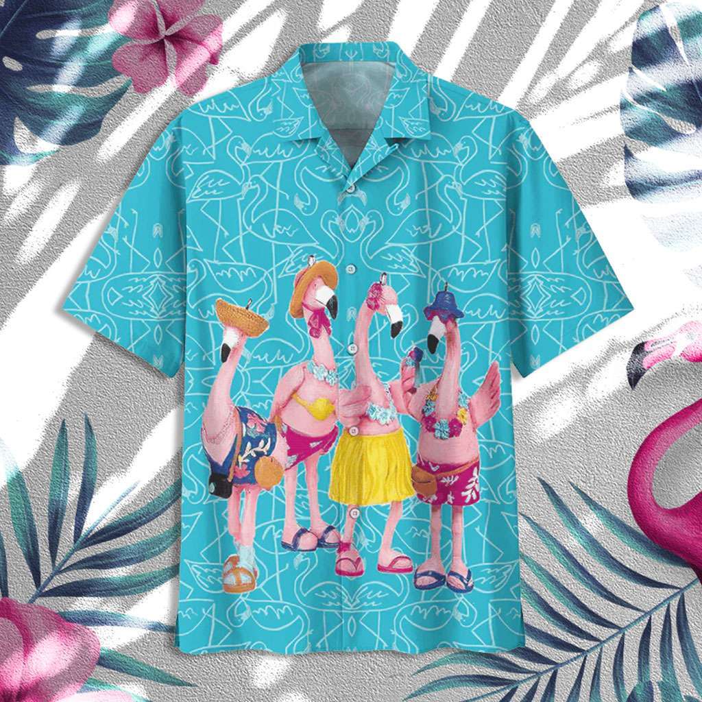 Flamingo Hawaiian Shirt Flamingo Wear Bikini At Sea Hawaiian Shirt
