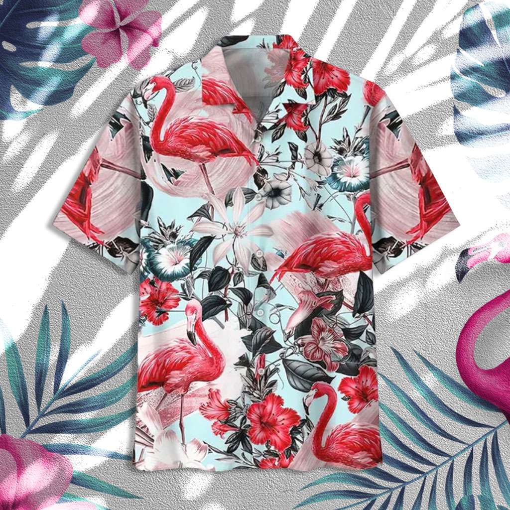 Flamingo Hawaiian Shirt Retro Flower Hawaiian Shirt