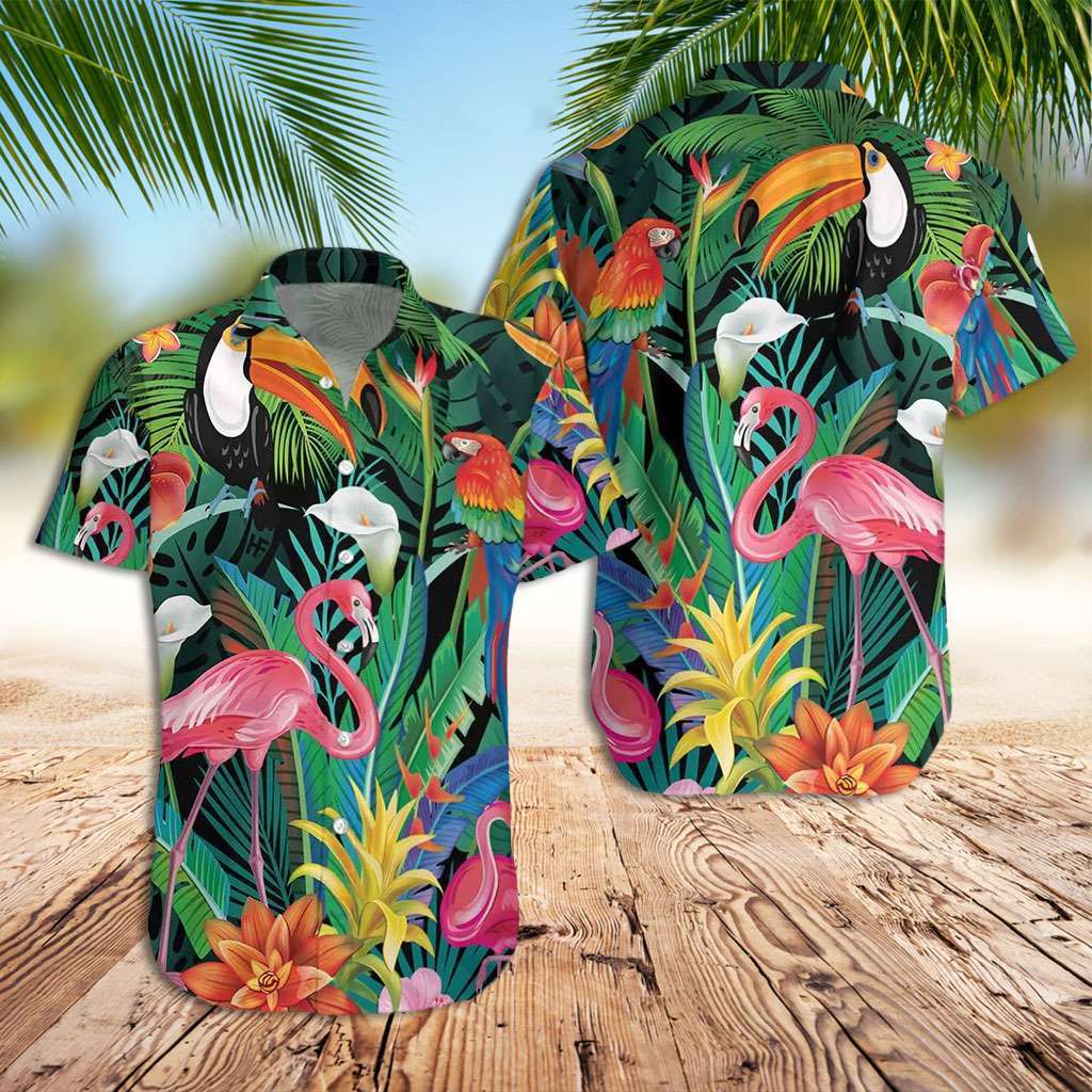 Flamingo Hawaiian Shirt Tropical Forest Hawaiian Shirt